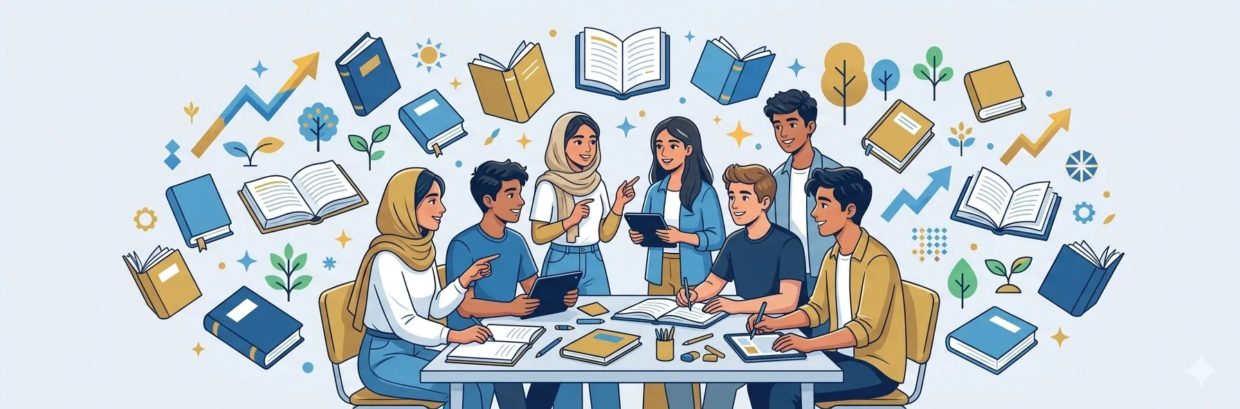 گروهی از نوجوانان در حال یادگیری و همکاری